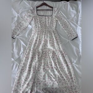 RIHOAS Long Sleeve Floral Dress in Cream and Pink